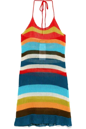Dsquared2 Kleedjes, Dames, Veelkleurig, M, Rode Halternek Gestreepte Open Rug Jurk