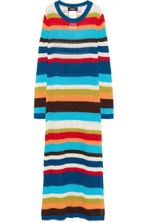 Dsquared2 Kleedjes, Dames, Veelkleurig, S, Blauwe Streep Ronde Hals Lange Mouw Jurk
