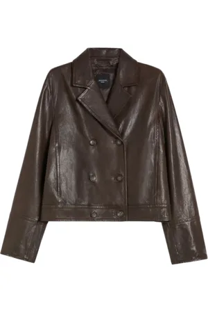 Max Mara Jassen, Dames, Bruin, XS, Leer, Bruine Double-Breasted Korte Leren Jas