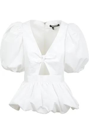 ROTATE Blouses & Shirts, Dames, Wit, M, Katoen, Top met pofmouwen en strikdetail