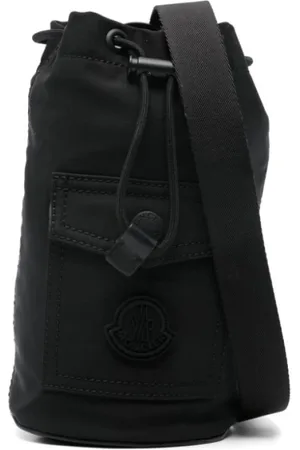 Moncler Tassen, Dames, Zwart, ONE Size, Zwarte Bucket Tas met Appliqué Logo