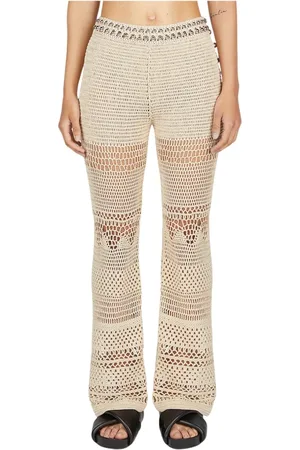 Paco rabanne Broeken, Dames, , M, Katoen, Gehaakte broek met kralen en uitsnijding