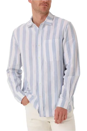 Scotch&Soda Overhemden, Heren, Blauw, S, Linnen, Gestreept Linnen Blend Regular Fit Overhemd