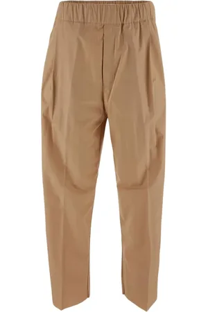 LANEUS Broeken, Heren, Bruin, M, Katoen, Elastische Taille Poplin Broek