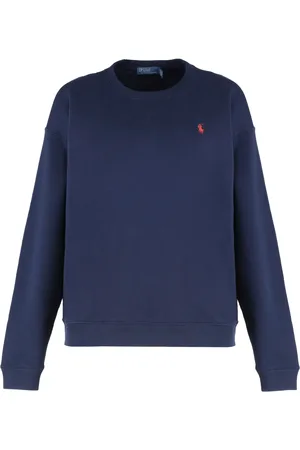 Ralph Lauren Sweatshirts & Hoodies, Dames, Blauw, S, Katoen, Geribbelde Katoenen Crew-Neck Sweatshirt