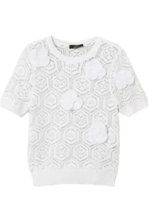 Twin-Set Truien, Dames, Wit, L, Organza, Organza Bloem Sweatshirt Bianco