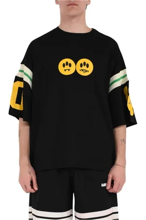 BARROW Tops, Heren, Zwart, M, Katoen, Jersey T-shirt met glimlachdecoratie
