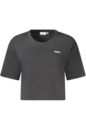 Fila Tops, Dames, Zwart, M, Katoen, Zwart Logo Print Cropped T-Shirt