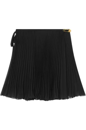 VERSACE Rokken, Dames, Zwart, S, Polyester, Zwarte Geplooide Minirok Transparante Stof