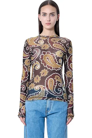 J.W.Anderson Tops, Dames, Bruin, L, Katoen, Gedrukte Mesh Crewneck Top
