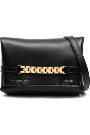 Victoria Beckham Tassen, Dames, Zwart, ONE Size, Leer, Zwarte Leren Crossbody Tas met Kettingdetail