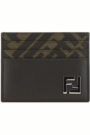 Fendi Accessoires, Heren, Groen, ONE Size, Leer, Kaarthouder met iconisch logo