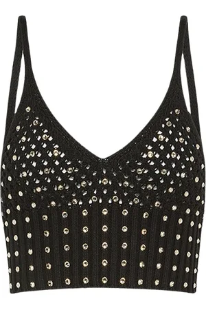 FORTE FORTE Tops, Dames, Zwart, S, Katoen, Glinsterende gebreide bralette top
