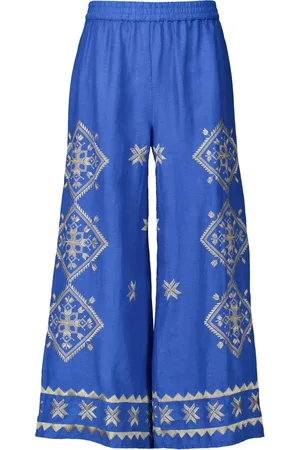 Greek Archaic Kori Broeken, Dames, Blauw, S, Blauwe Pantalons voor Vrouwen