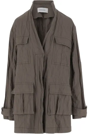 Salvatore Ferragamo Jassen, Dames, Bruin, S, Katoen, Gerimpeld Katoenen Jas met Ruched Effect