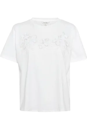 Part Two Tops, Dames, Wit, L, Pailletten, Versierd wit T-shirt met parels en pailletten