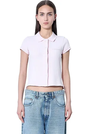 Alexander Wang Blouses & Shirts, Dames, Roze, M, Katoen, Polo Shirt met Ruwe Randen