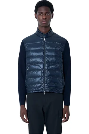 Moncler Jassen, Heren, Blauw, L, Gewatteerde Cardigan Jas Met Rits