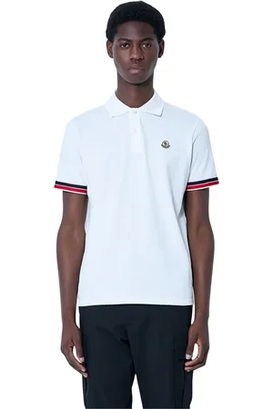 Moncler Tops, Heren, Wit, S, Katoen, Logo Patch Polo Shirt