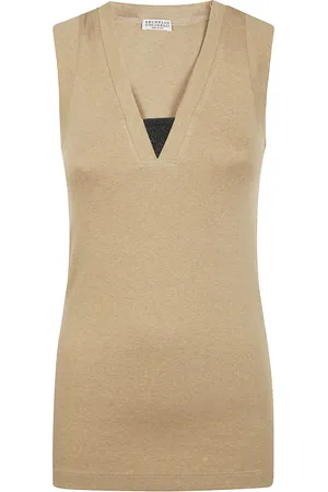 Brunello Cucinelli Tops, Dames, Bruin, XS, V-hals Top