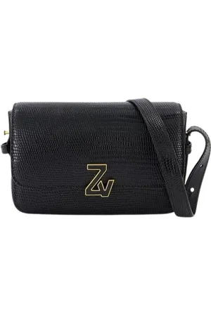 Zadig & Voltaire Tassen, Dames, Zwart, ONE Size, Katoen, Zwarte Krokodil Geëmbosseerd Leren Mini Hobo Tas