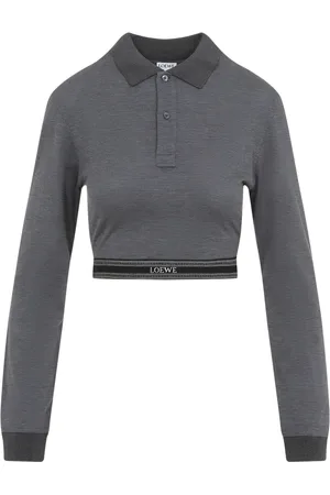 Loewe Tops, Dames, Grijs, M, Katoen, Houtskool Melange Cropped Polo