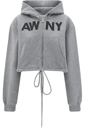 Alexander Wang Sweatshirts & Hoodies, Dames, Grijs, S, Cropped Hoodie met Handtekening Print