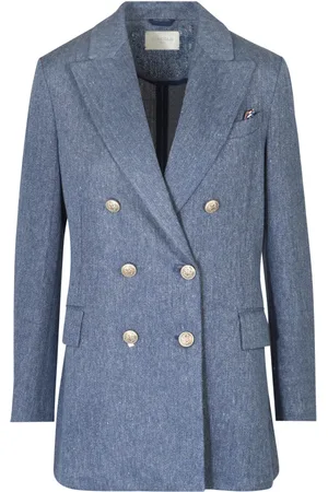 Circolo Jassen, Dames, Blauw, M, Katoen, Linnen Katoen Dubbel-Breasted Blazer