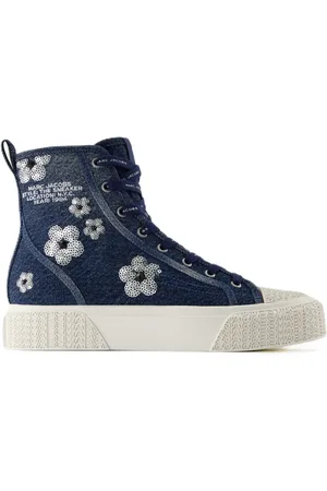Marc Jacobs Schoenen, Dames, Blauw, 36 EU, Katoen, Blauwe Katoenen High Top Sneakers