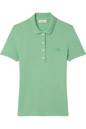 Lacoste Tops, Dames, Groen, XS, Katoen, Groene Polo Shirt met Moeder van Parel Knopen