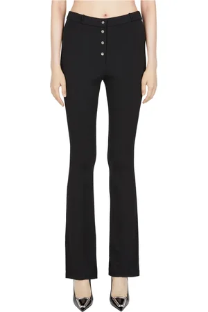 Paco rabanne Broeken, Dames, Zwart, M, Flare Button Broek met Zilverkleurige Sluiting