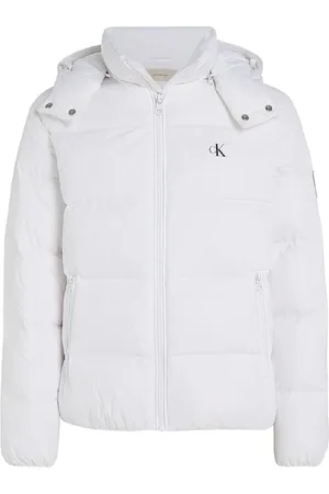 Calvin Klein Jassen, Heren, Wit, L, Leer, Witte Gewatteerde Jas voor Mannen