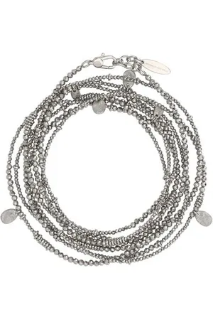 Brunello Cucinelli Accessoires, Dames, Grijs, ONE Size, Leer, Zilveren Kralenarmband met Diamantpatroon