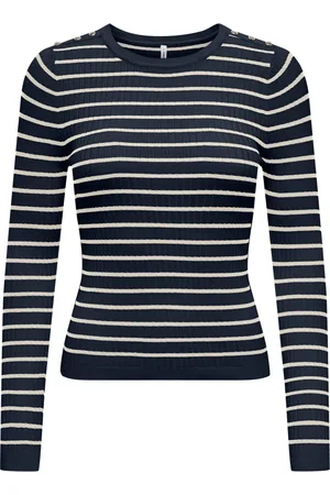 ONLY Tops, Dames, Blauw, S, Gestreepte longsleeve ronde hals top