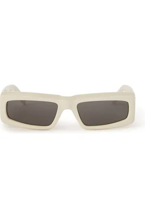 Palm Angels Accessoires, Dames, , ONE Size, Witte Rechthoekige Zonnebril met Gouden Logo