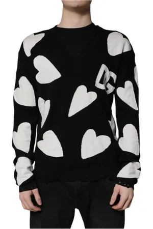 Dolce & Gabbana Truien, Heren, Zwart, M, Katoen, Zwarte Hearts Zijden Crew Neck Sweater