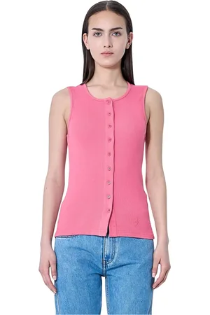 J.W.Anderson Tops, Dames, Roze, M, Katoen, Rib Tanktop met Voorknoppen