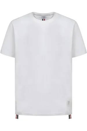 Thom Browne Tops, Heren, Wit, L, Katoen, Gestreept katoenen T-shirt met knopen