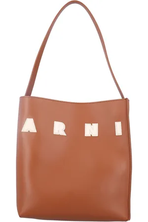 Marni Tassen, Dames, Bruin, ONE Size, Leer, Handtas met Puffy Patches in Ivoor
