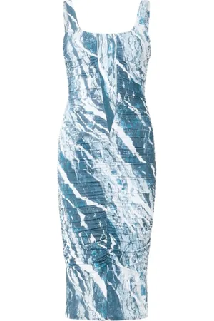Roberto Cavalli Kleedjes, Dames, Blauw, M, Marmerprint Midi Jurk