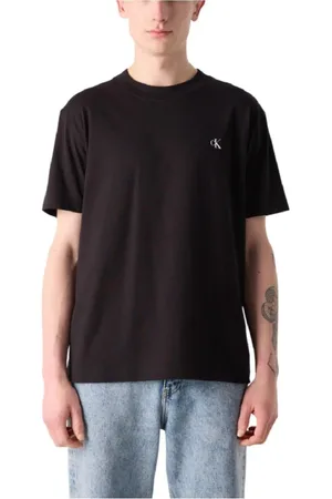 Calvin Klein Tops, Heren, Zwart, M, Katoen, Abstract Geschilderd T-shirt