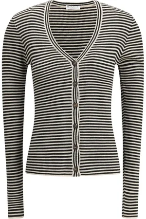 Brunello Cucinelli Truien, Dames, Veelkleurig, M, Gestreepte V-hals Vest