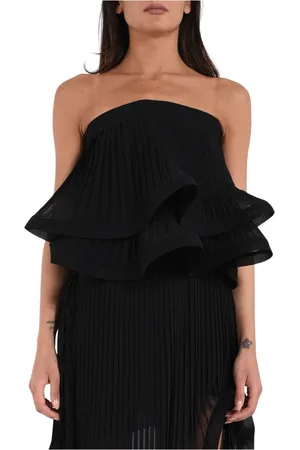 SIMONA CORSELLINI Tops, Dames, Zwart, XS, Polyester, Georgette Geplooide Top met Dubbele Ruche