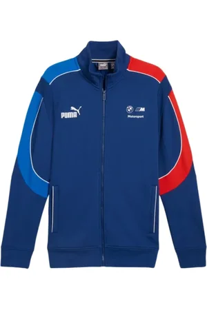 PUMA Sweatshirts & Hoodies, Heren, Blauw, L, Racingstijl Jas met Opvallende Strepen