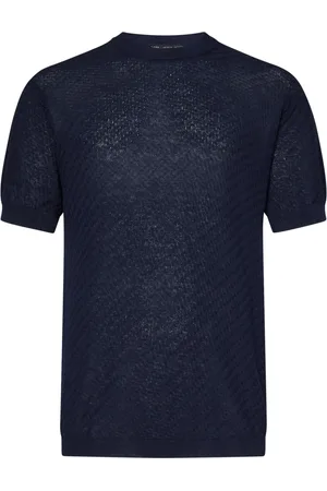 LOW BRAND Tops, Heren, Blauw, S, Katoen, Blauwe Jacquard T-shirts en Polos