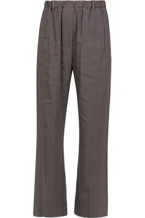 TELA Broeken, Dames, Bruin, L, Linnen, Linnen Wijde Pijp Broek