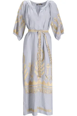 Greek Archaic Kori Kleedjes, Dames, Blauw, M, Lichtblauwe Jurk
