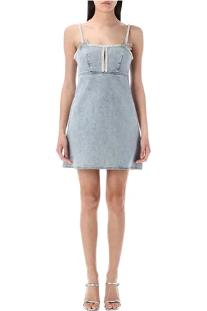 Self-Portrait Kleedjes, Dames, Blauw, XS, Denim, Blauwe Denim Parel Mini Jurk Elegant
