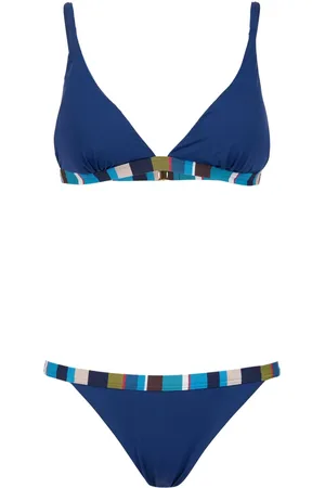 Gallo Badkleding, Dames, Veelkleurig, S, Blauwe driehoekige bikini voor vrouwen met veelkleurige rand