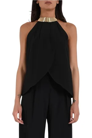 SIMONA CORSELLINI Tops, Dames, Zwart, M, Zijden Top met Amerikaanse Halslijn